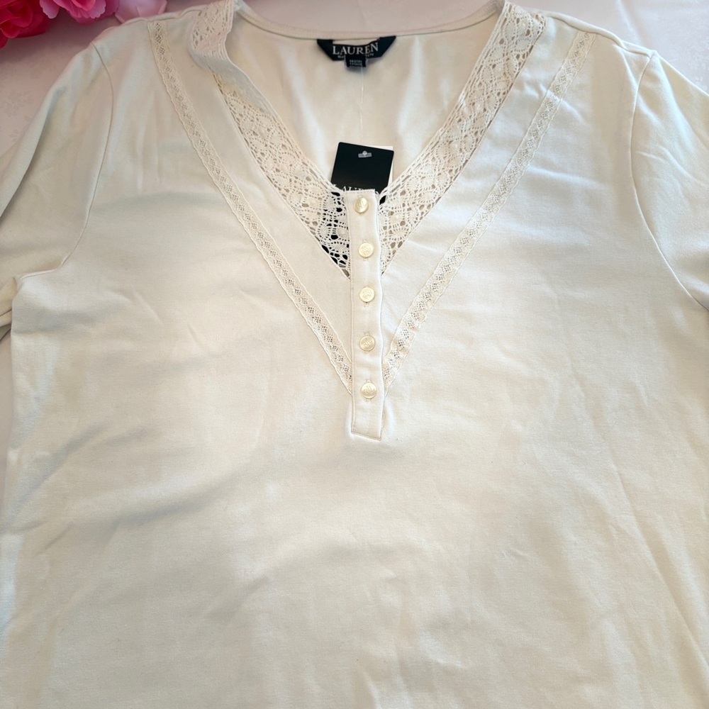Lot of 3 Lauren Ralph Lauren Lace-Trim Henley Tops XL - Picture 7 of 11
